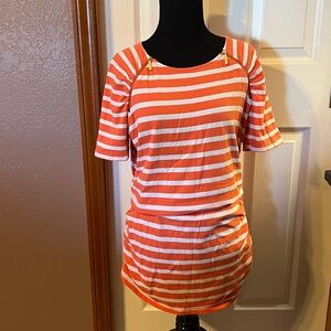 Michael Kors Vibrant Orange and White Striped Top